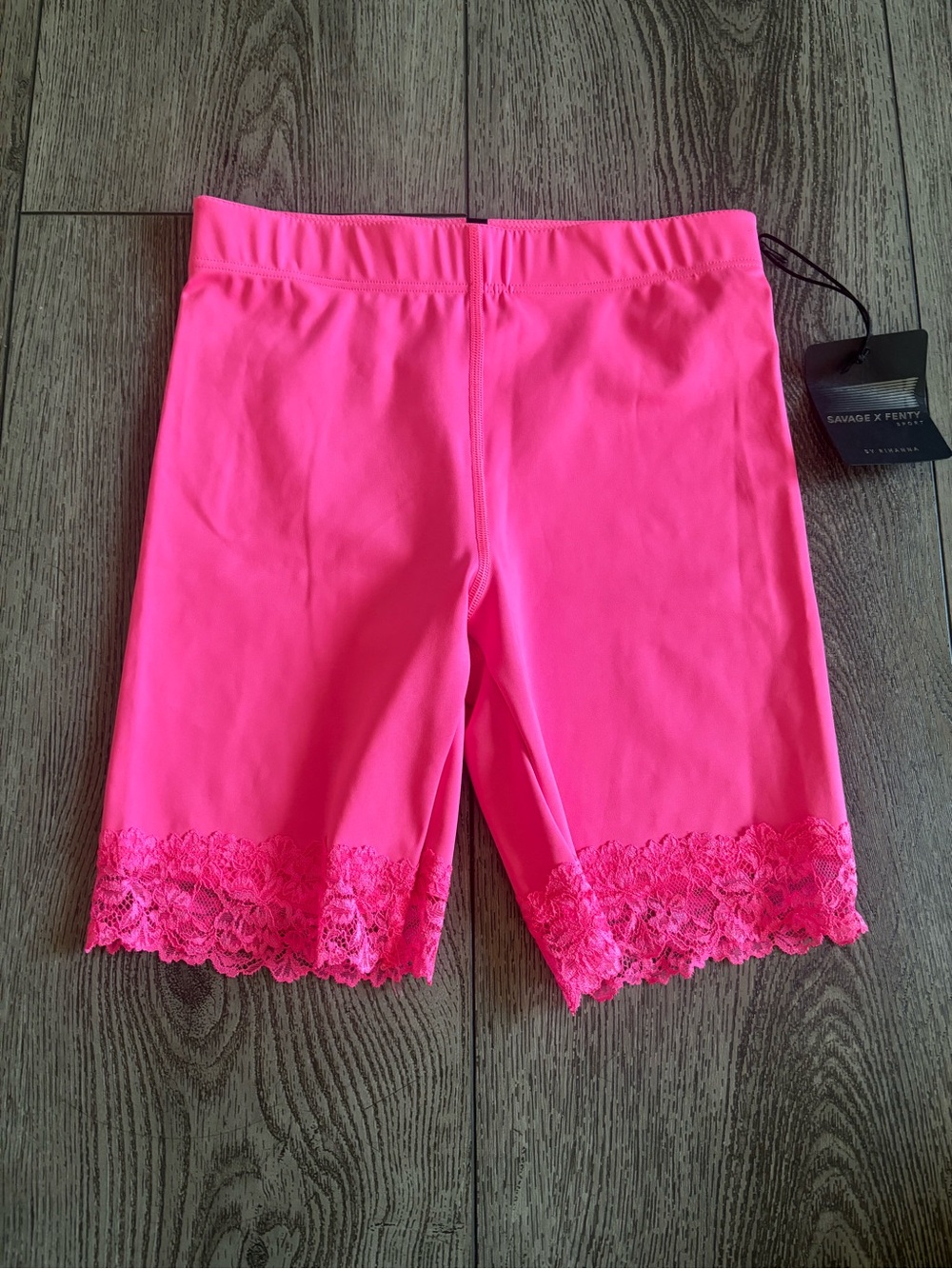 Savage X Fenty Neon Pink Lace-Hem High-Rise Bike Shorts